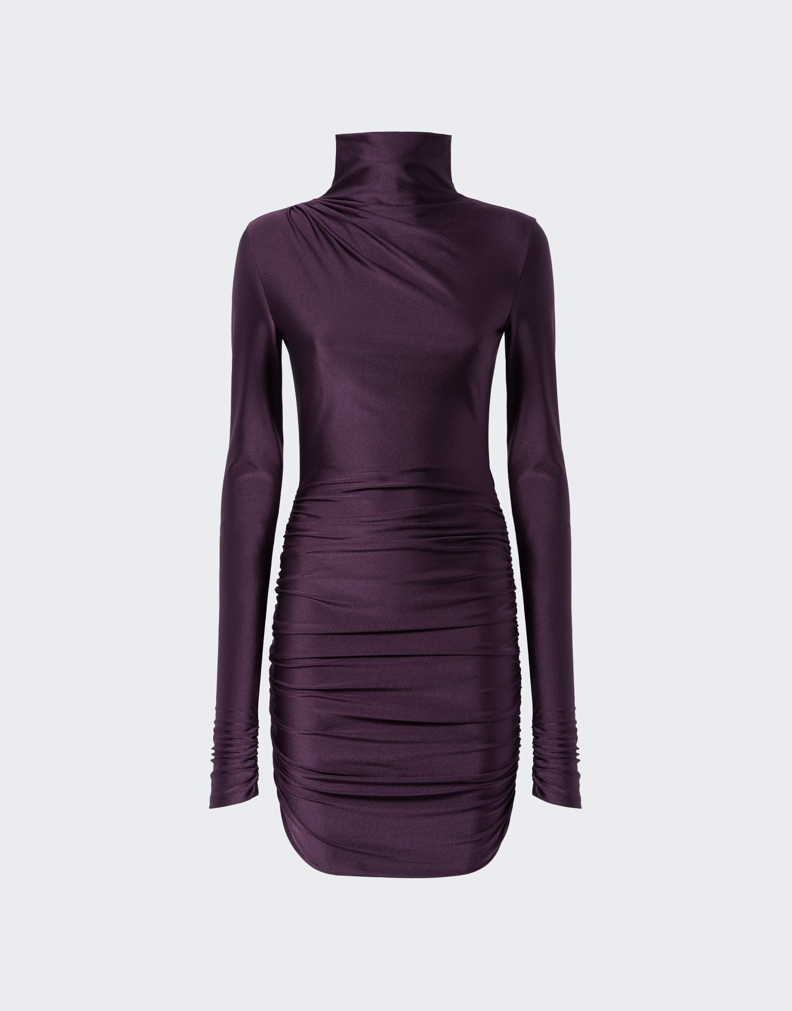 Oleandra Turtleneck Draped Mini Dress Rouge Noir The Andamane