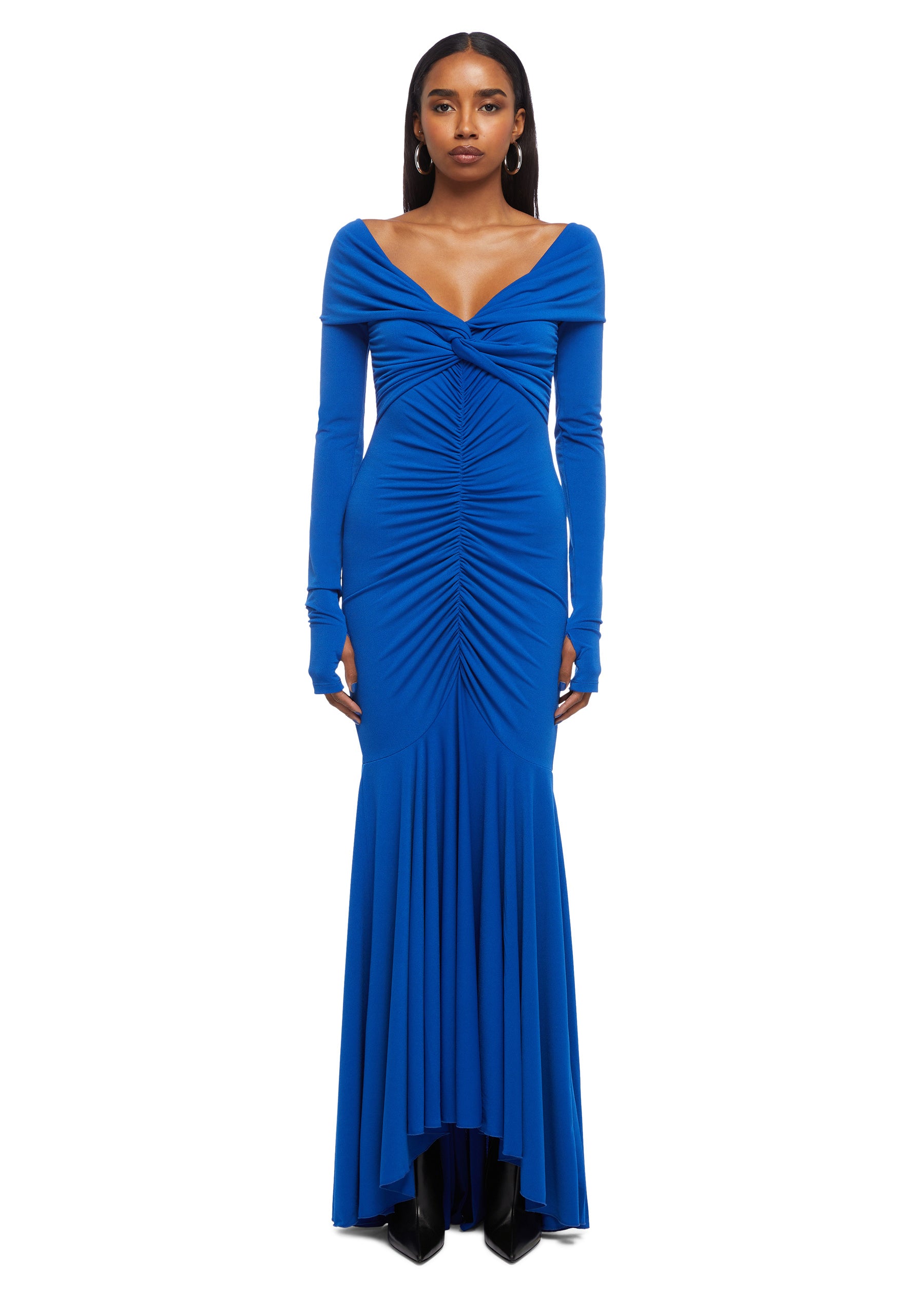 Electric blue off 2024 the shoulder dress