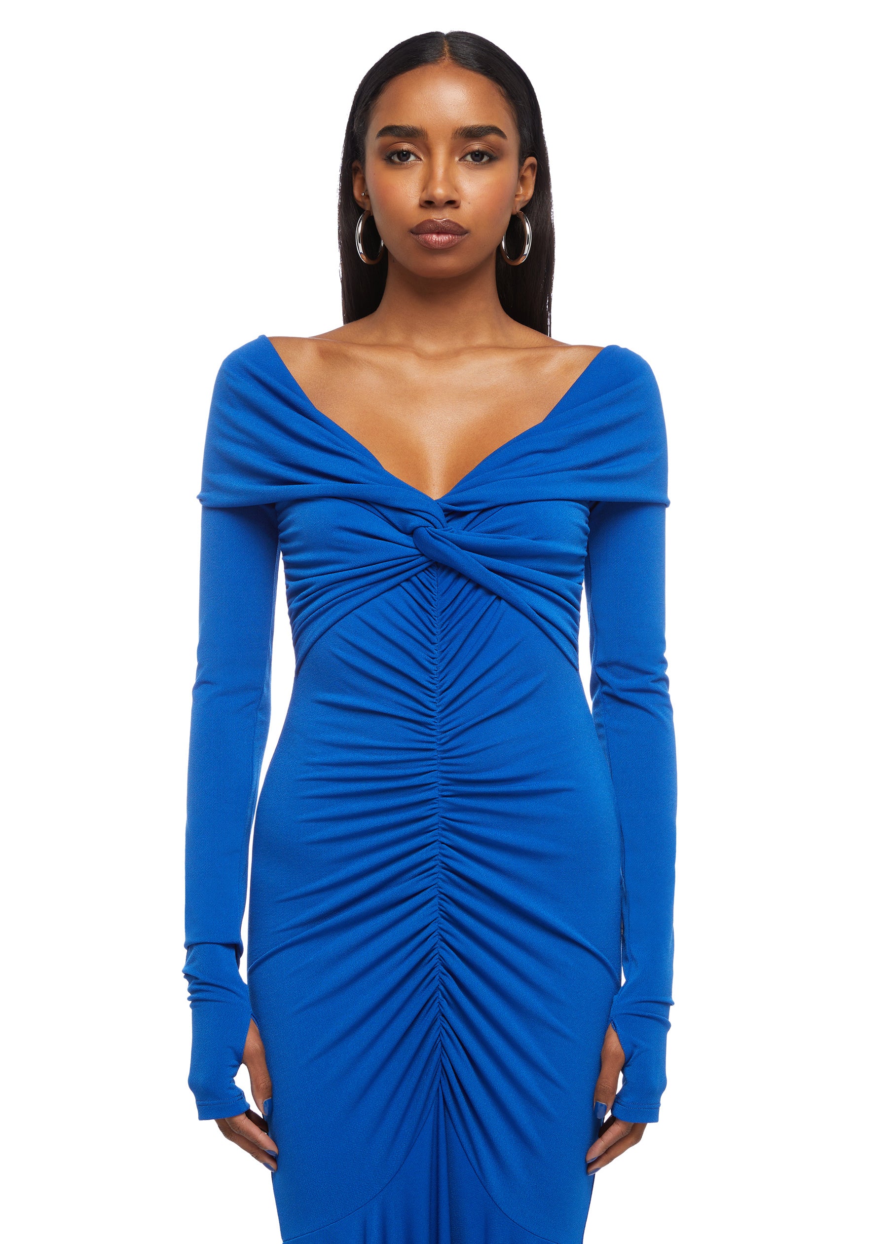 Electric blue off 2024 the shoulder dress